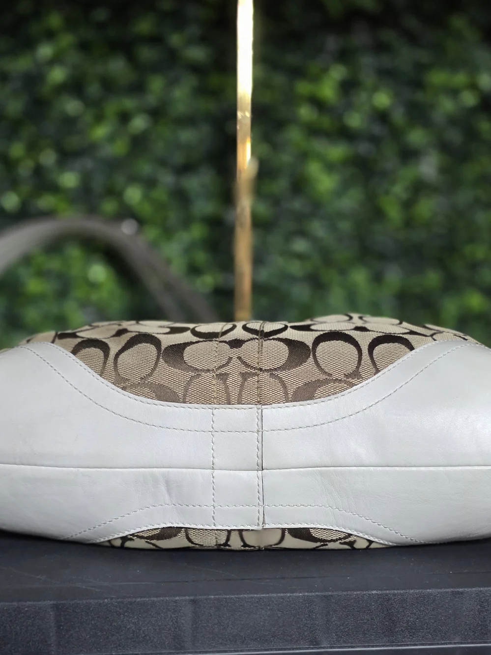 Coach Soho Signature Jacquard Hobo Shoulder Purse White Leather Trim F07077